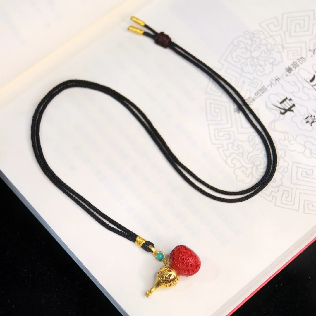 含辰砂工艺品[心喜]-朱砂“福禄”项链