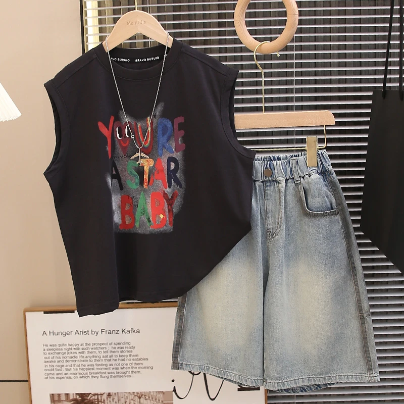 童装男童无袖套装2025新款儿童夏季薄款纯棉坎肩牛仔两件套宽松潮