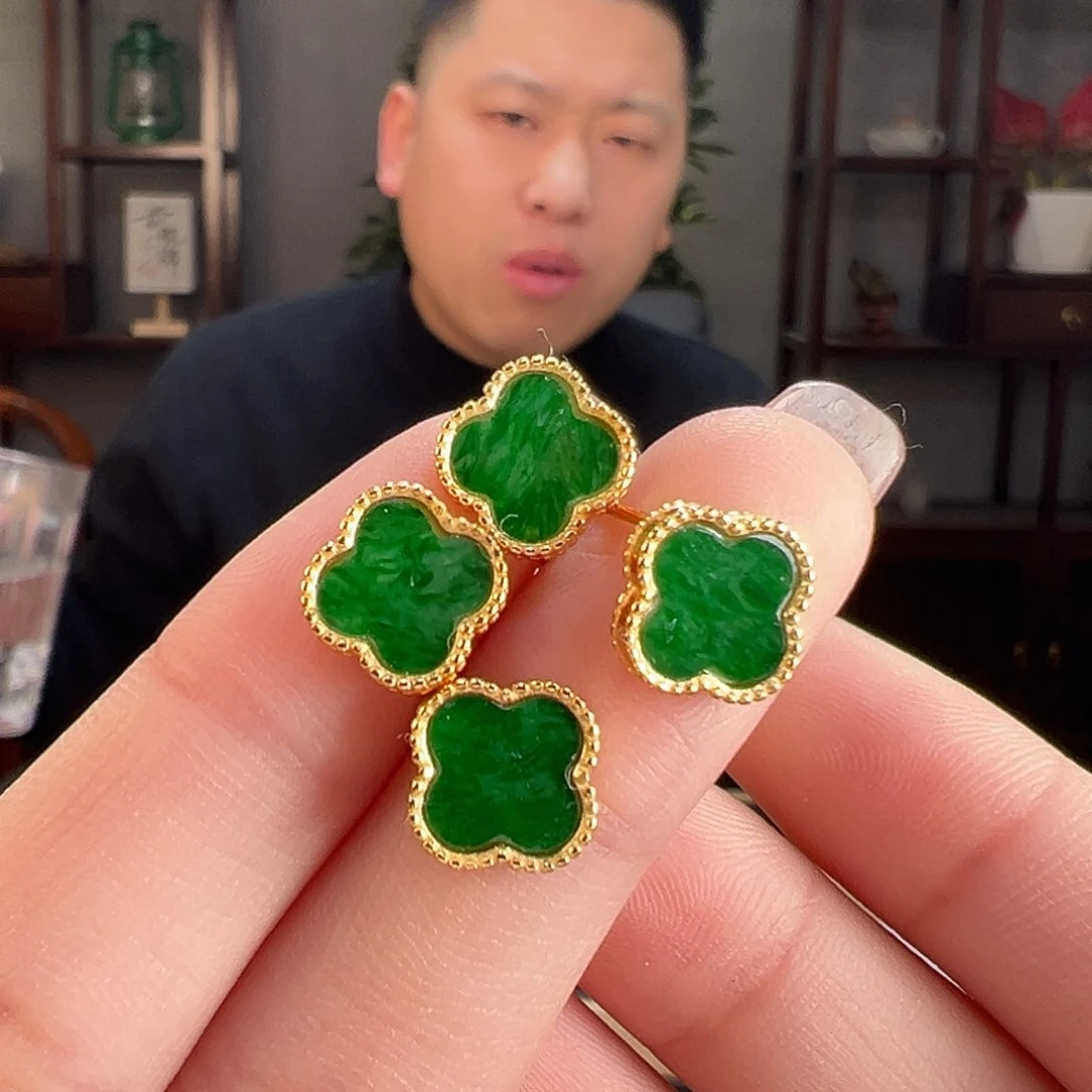 翡翠耳饰银S925镶嵌多样性发货一副