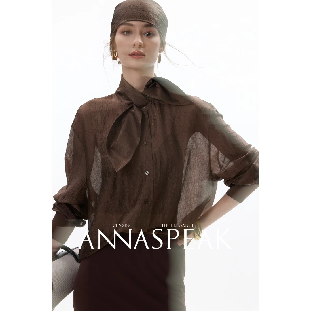 ANNASPEAK 俏皮减龄 美国伊士曼NAIA醋酸微皱肌理轻薄兔子领衬衫