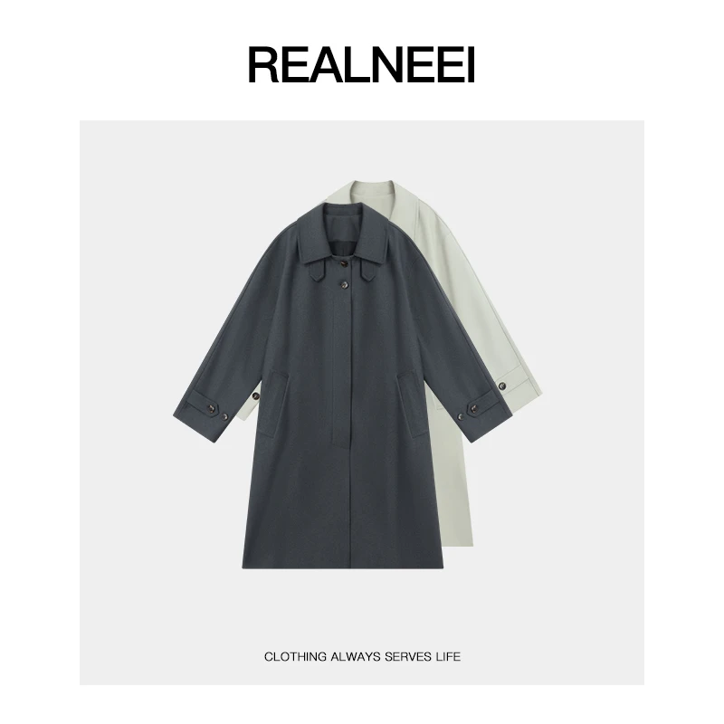 REALNEEI【无界之风】极简设计感欧若风长款翻领系带风衣外套X6005