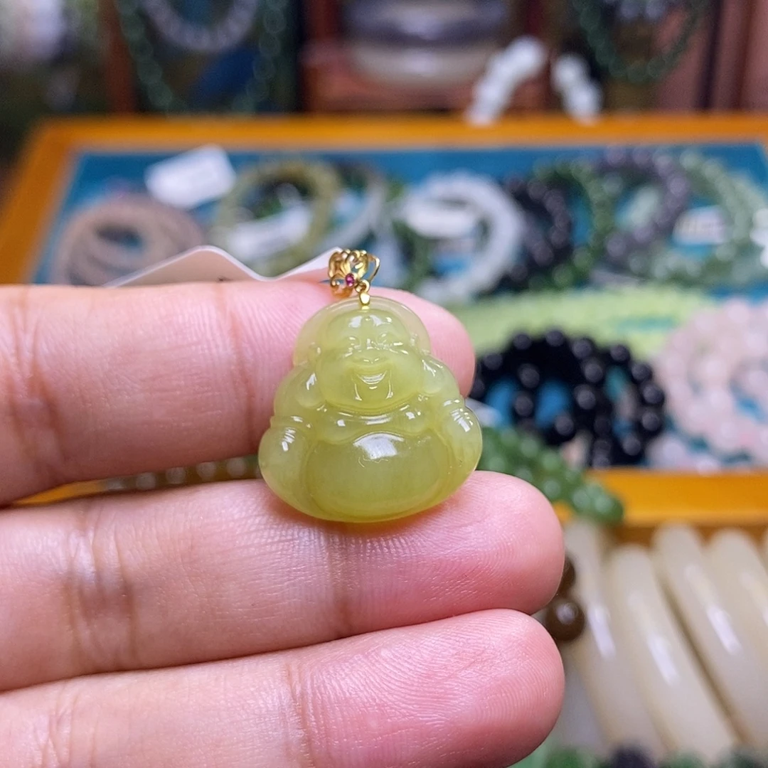 和田玉未镶嵌颈饰新疆若羌黄口金镶佛公吊坠