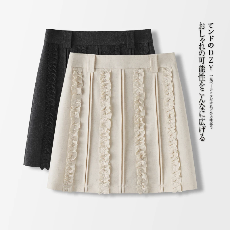 女士短裙A字女装2025年夏季高腰百褶裙提花时尚成人半身裙纯色