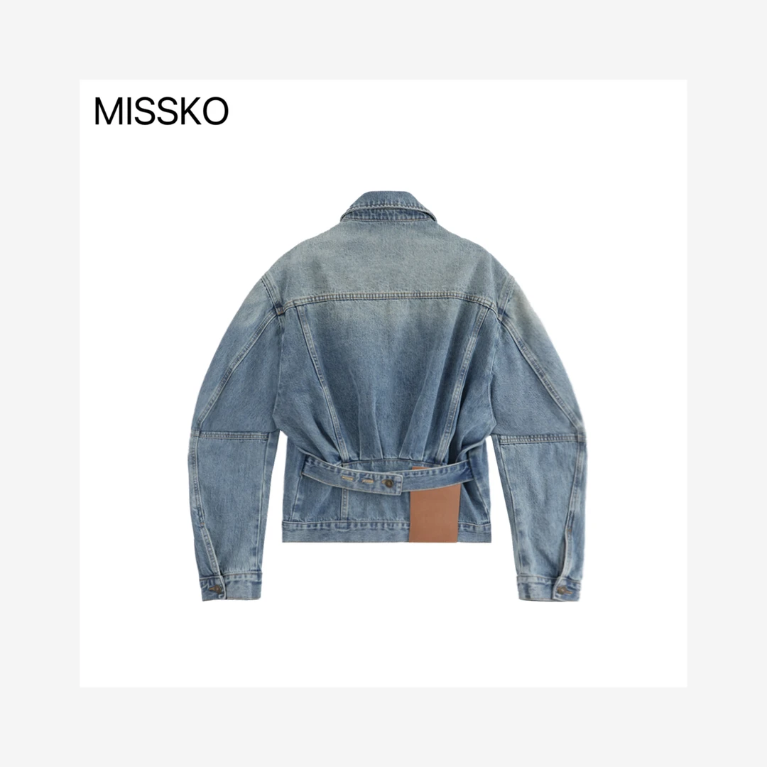【MISSKO】多褶位收腰复古工装休闲牛仔外套高品质水洗外套 51321LC