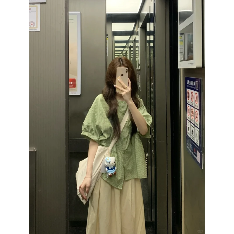 2025夏季新款法式复古不对称短袖衬衫上衣女显瘦休闲半身裙两件套