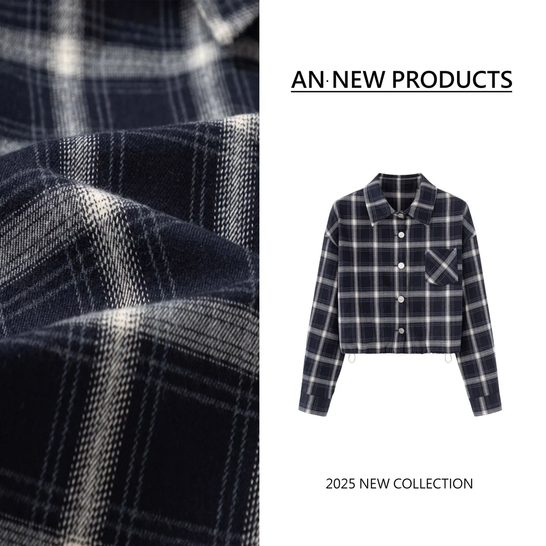 【卡布奇诺】B3231时尚休闲设计通勤长袖短款格子衬衫外套