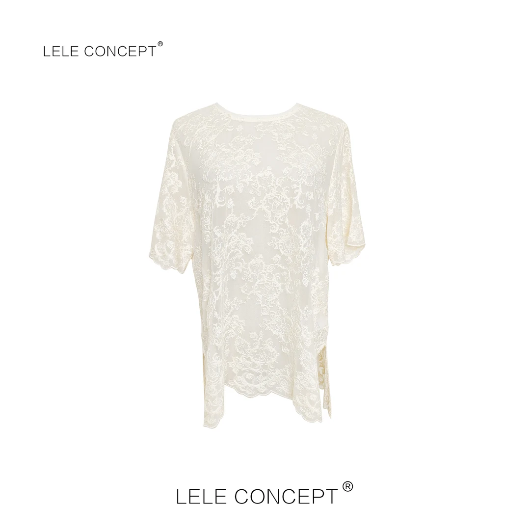 LELE CONCEPT【天鹅】真丝绣花半袖衫法式镂空气质优雅S0987