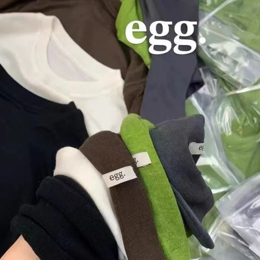 人手多色入！韩代e*g原 贝壳扣袖标巨舒服好穿柔软垂感圆领打底衫