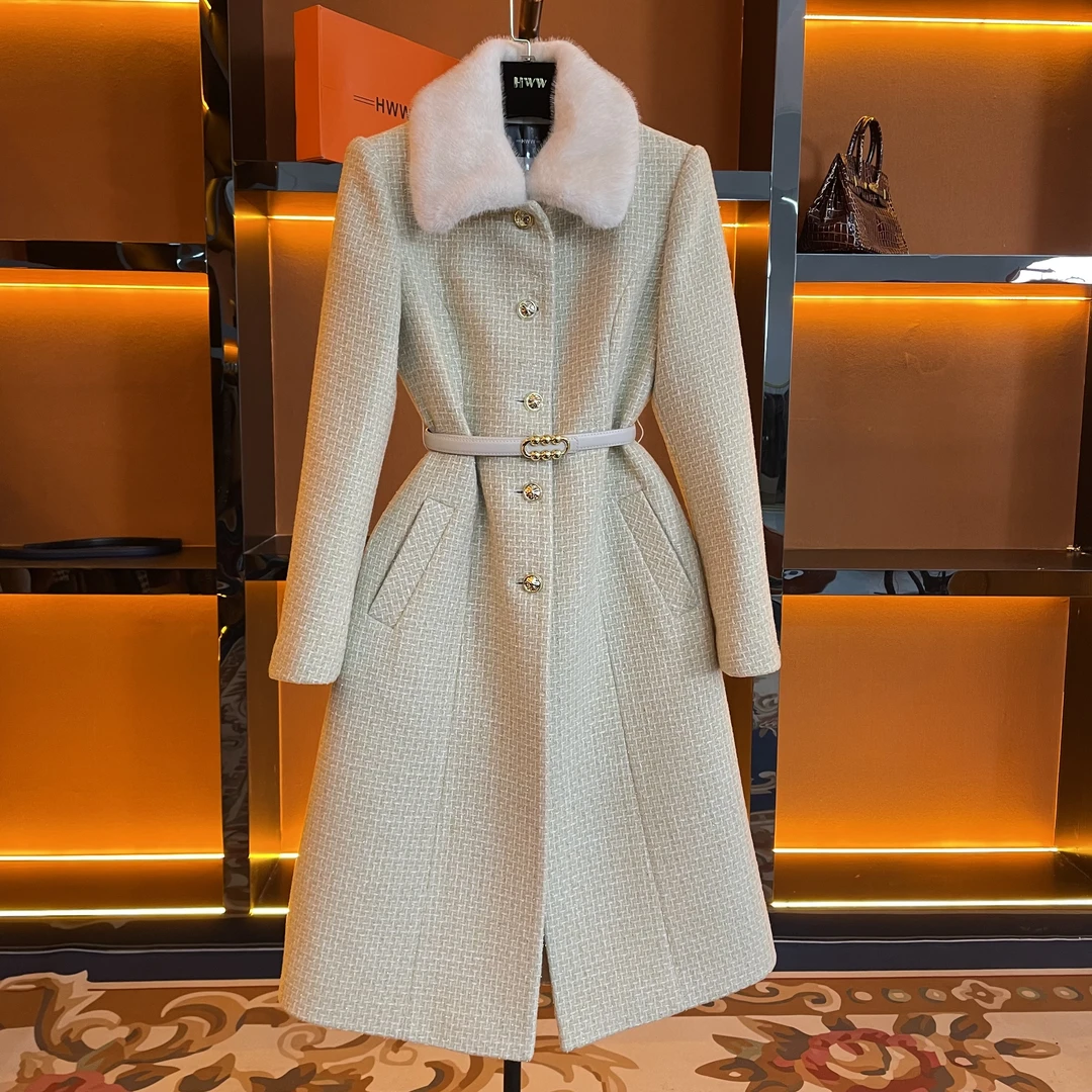 90白鹅绒含羊毛(袖子也加绒)英伦时尚气质收腰鹅绒服DHZHJ407941