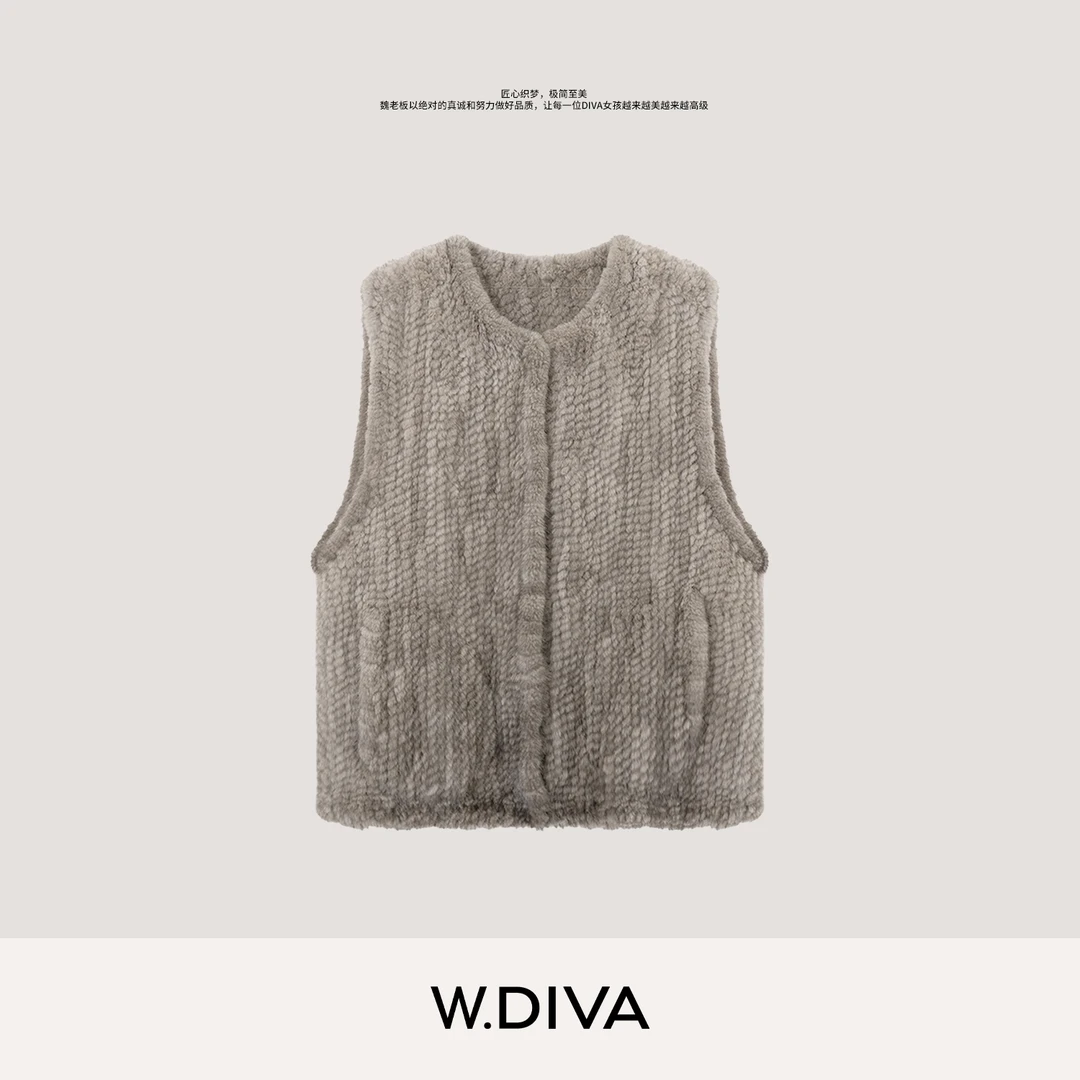 W.Diva【暖调】进口天鹅绒珍珠貂皮草老钱坎肩女马甲外套54C222988