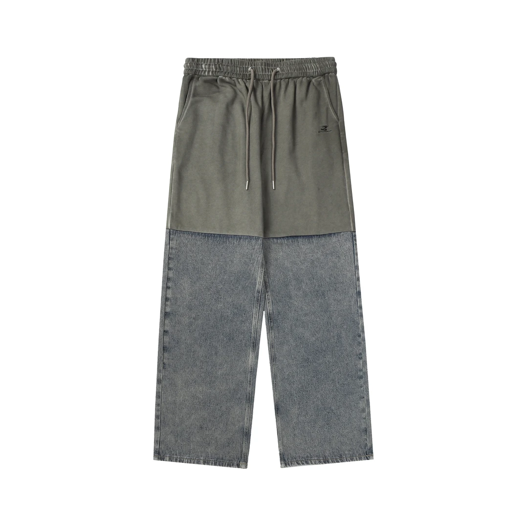 无敌火中性风 巴黎拼接设计感重工做旧潮牌直筒裤男女同款