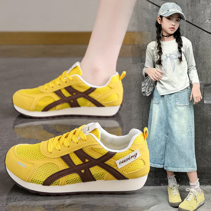 女童运动鞋2025夏季新款儿童德训鞋镂空透气大童小女孩休闲阿甘鞋