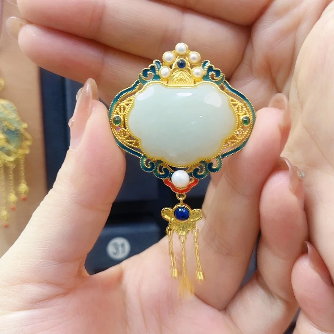 和田玉银S925镀金镶嵌颈饰