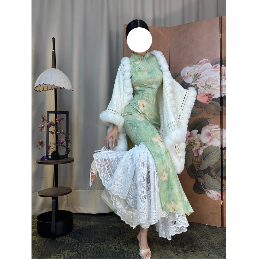秋辞香~绿玉 秋冬浅绿清新百搭国风旗袍 连衣裙旗袍优雅加绒