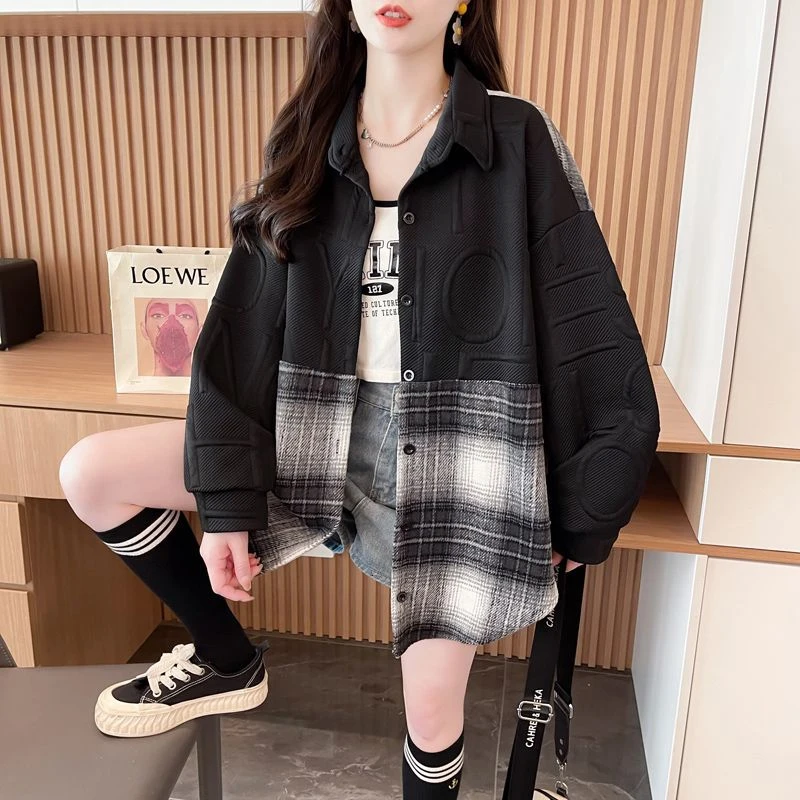 秋装原版质量长袖开衫格子新款衬衫衬衣外套女上衣洋气春秋宽松
