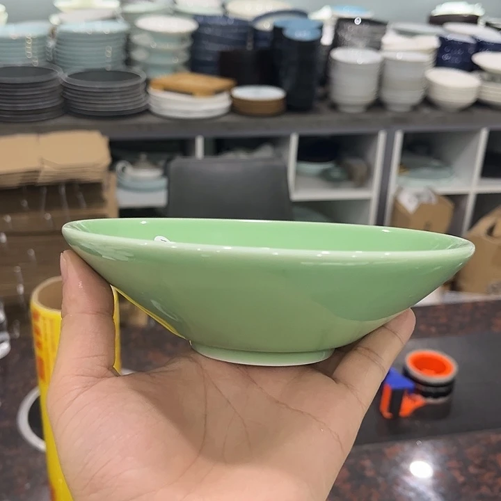 7寸斗笠豆青陶瓷的