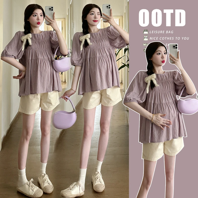 孕妇装夏季时尚宽松遮肚子短袖小个子显瘦娃娃衫上衣大码休闲