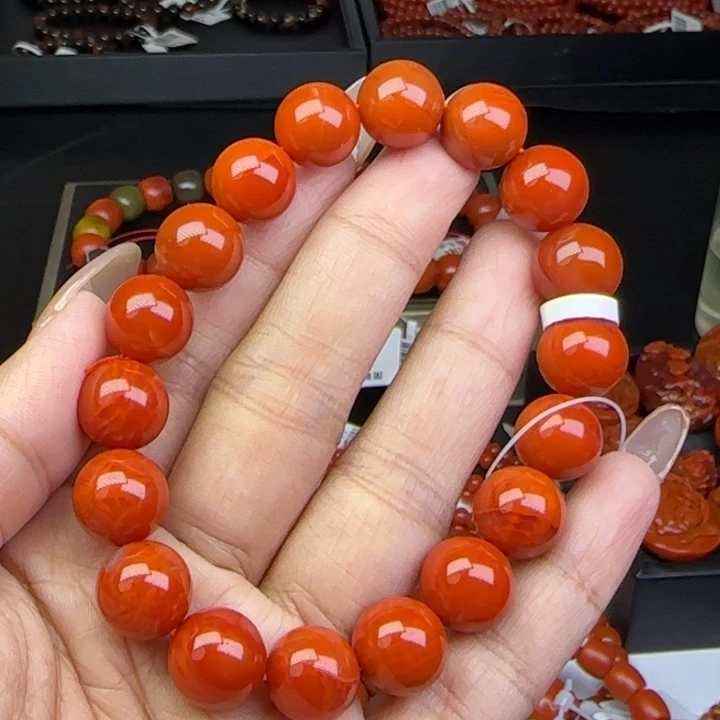未镶嵌手链南红玛瑙瓦西满色满肉火焰纹11mm