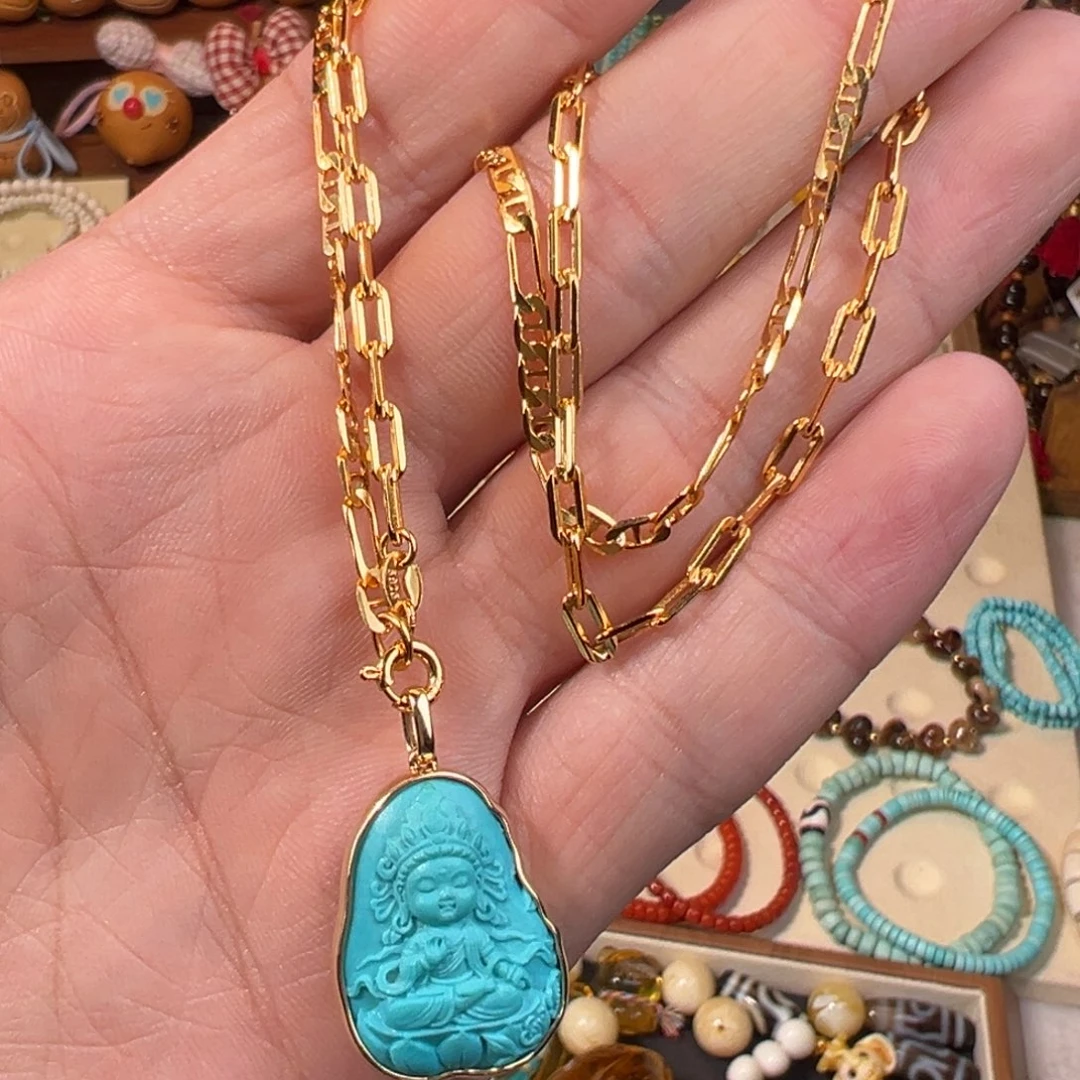 绿松石未镶嵌颈饰高瓷高蓝松石吊坠