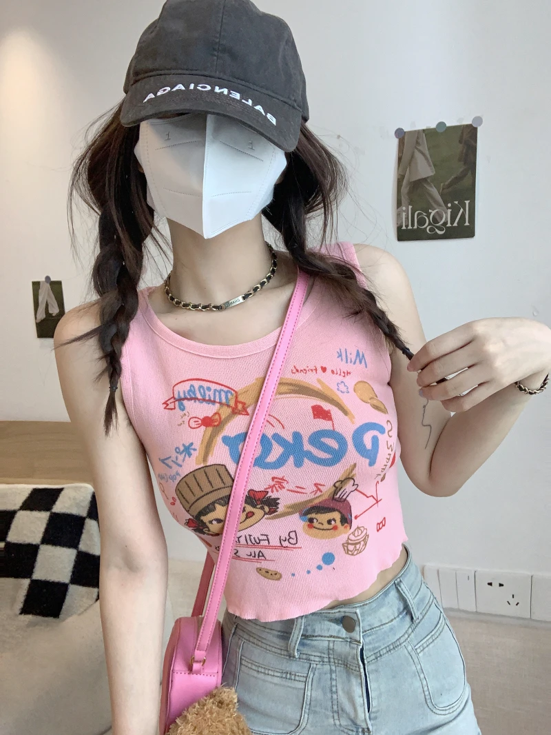 【工厂直销】新款可爱卡通减龄吊带女辣妹内搭背心外穿无袖上衣潮