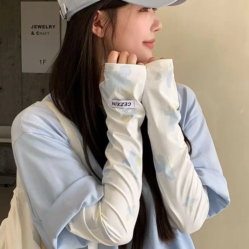 冰丝防晒袖套女抽绳新款防紫外线宽松手袖夏季骑行开车护手臂冰袖