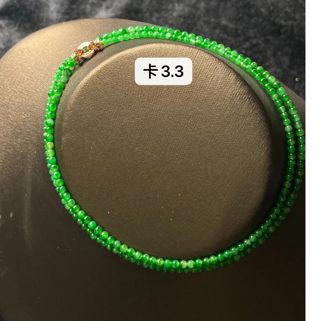 天然a货缅甸翡翠绿小米珠项链