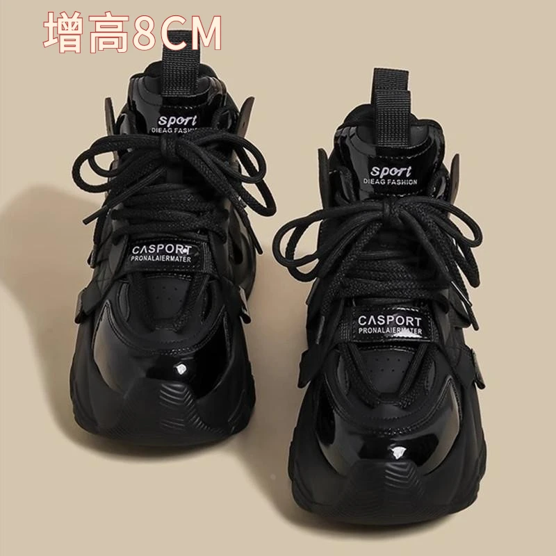 休闲鞋女2025秋季新款黑色高帮秋冬小个子增高运动加绒百搭老爹鞋