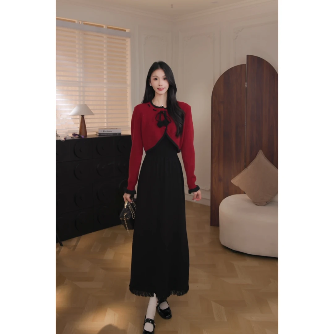 鹿向南【红笺墨裙】森系中国风时尚显瘦连衣裙两件套女DYL663042WT