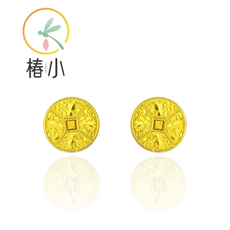 925银耳饰 金色碎碎冰钱币耳钉【椿小】294084