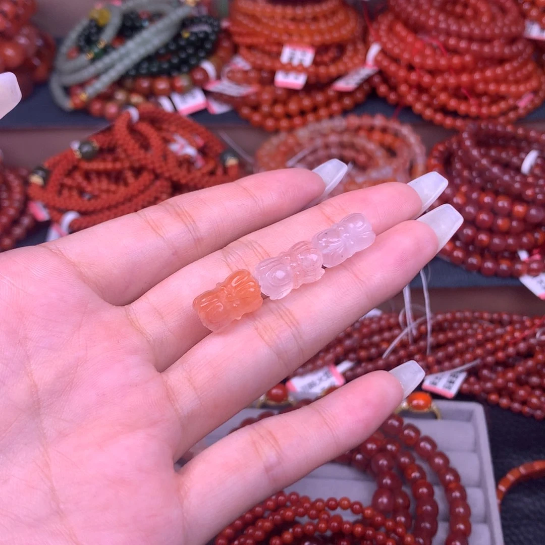 未镶嵌手链南红玛瑙20号并蒂莲三颗