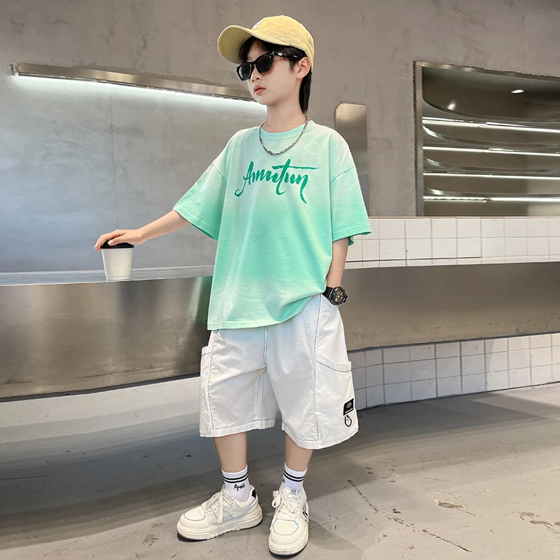 男童夏装套装2025新款儿童中大童夏季洋气短袖t恤小男孩夏款衣服