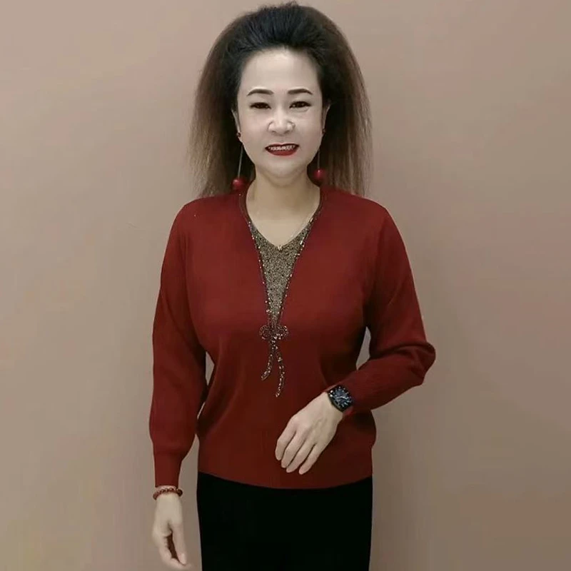 妍秋冬款时尚上衣洋气长袖针织减龄女装中老年宽松妈妈打底衫毛衣