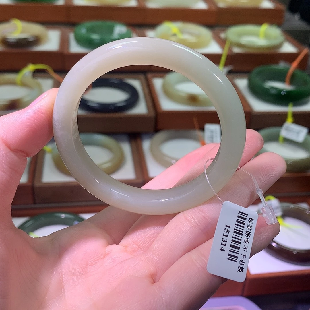 和田玉未镶嵌手镯1 福利浅晴白52.53