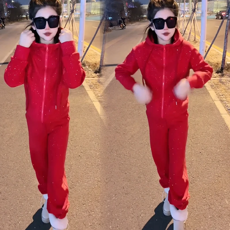 2025秋冬新款时尚显瘦气质网红高档套装女高级百搭宽松大码两件套