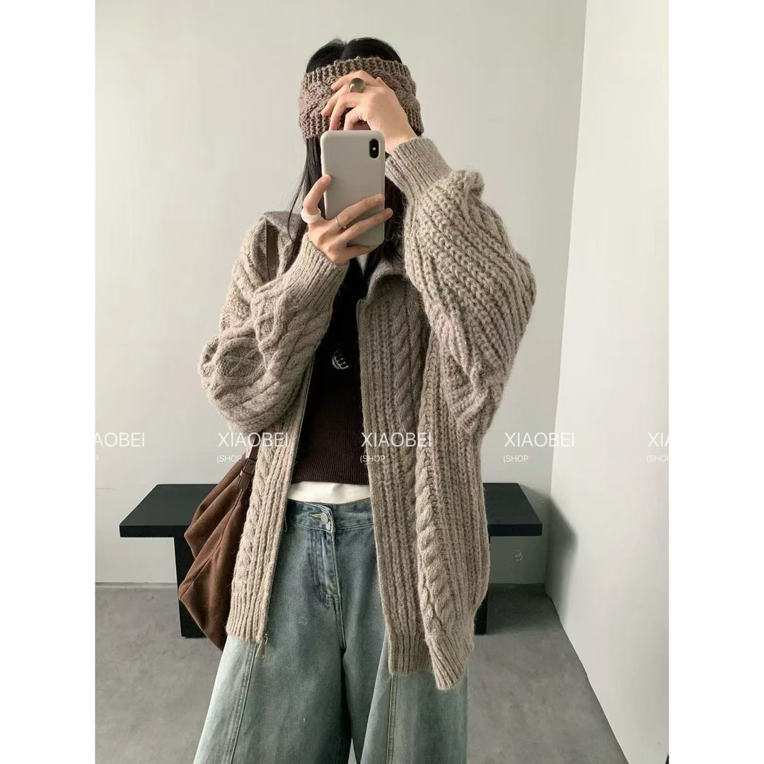 【小北】秋季外穿中长款慵懒风韩版百搭复古宽松设计感针织外套