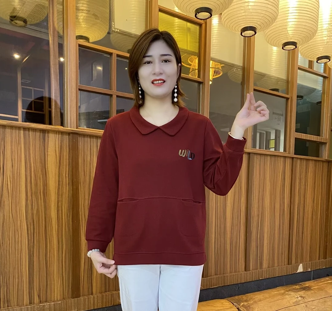 2025新款卫衣减龄秋季刺绣洋气娃娃领百搭口袋长袖套头衫