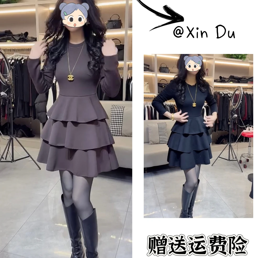 2025秋冬季新款时尚显瘦气质女士网红洋气连衣裙百搭款D25035