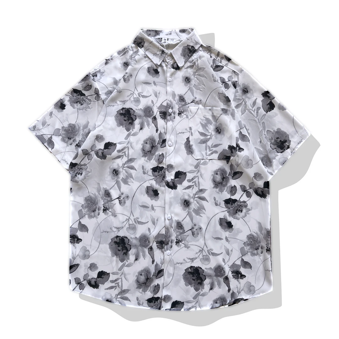 夏威夷度假风花衬衫男短袖冰丝速干寸衫休闲宽松痞帅男装上衣衬衣