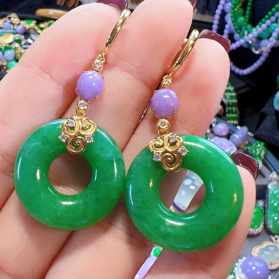 翡翠18K金镶嵌耳饰签收后24小时鉴赏期