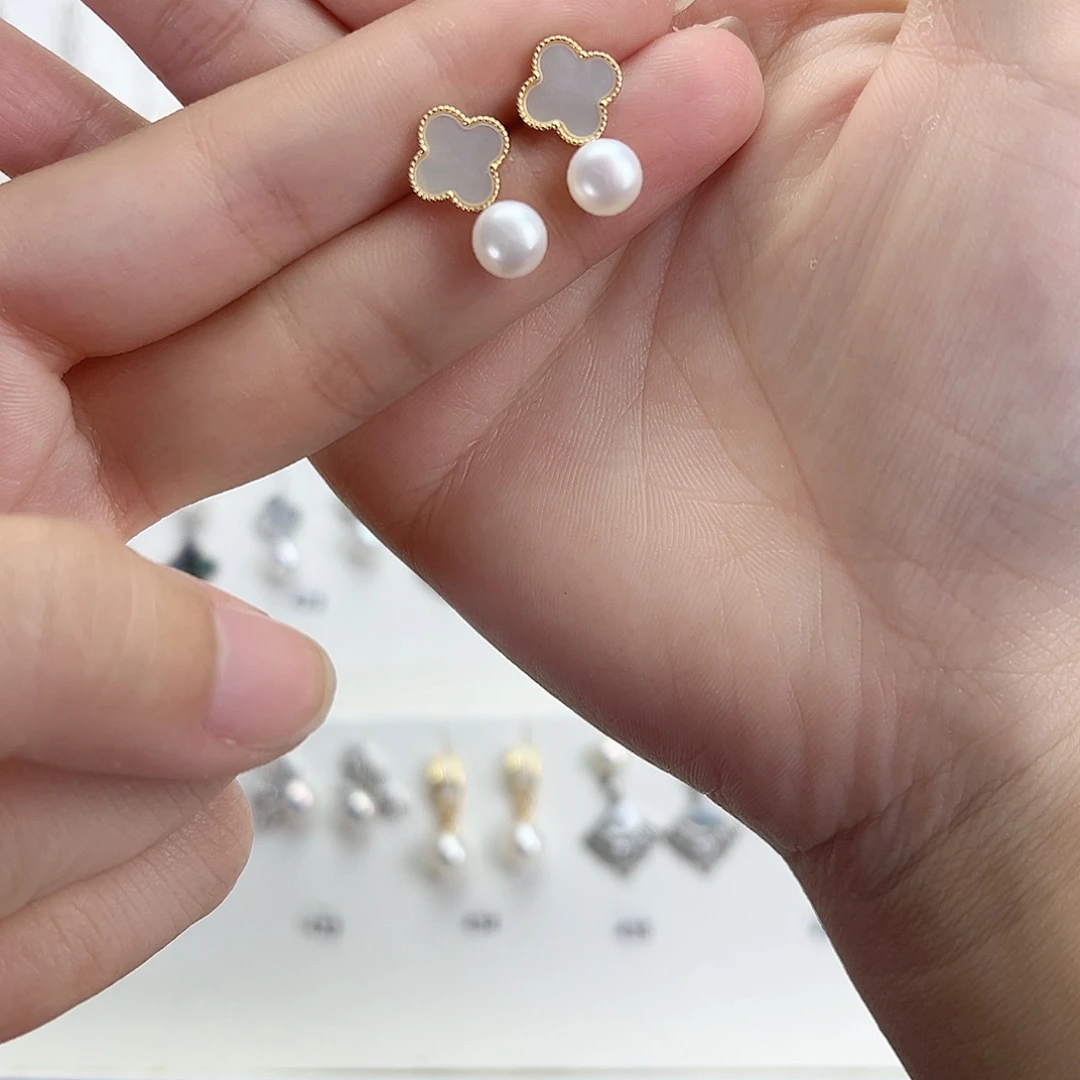 银S925镶嵌淡水珍珠耳饰