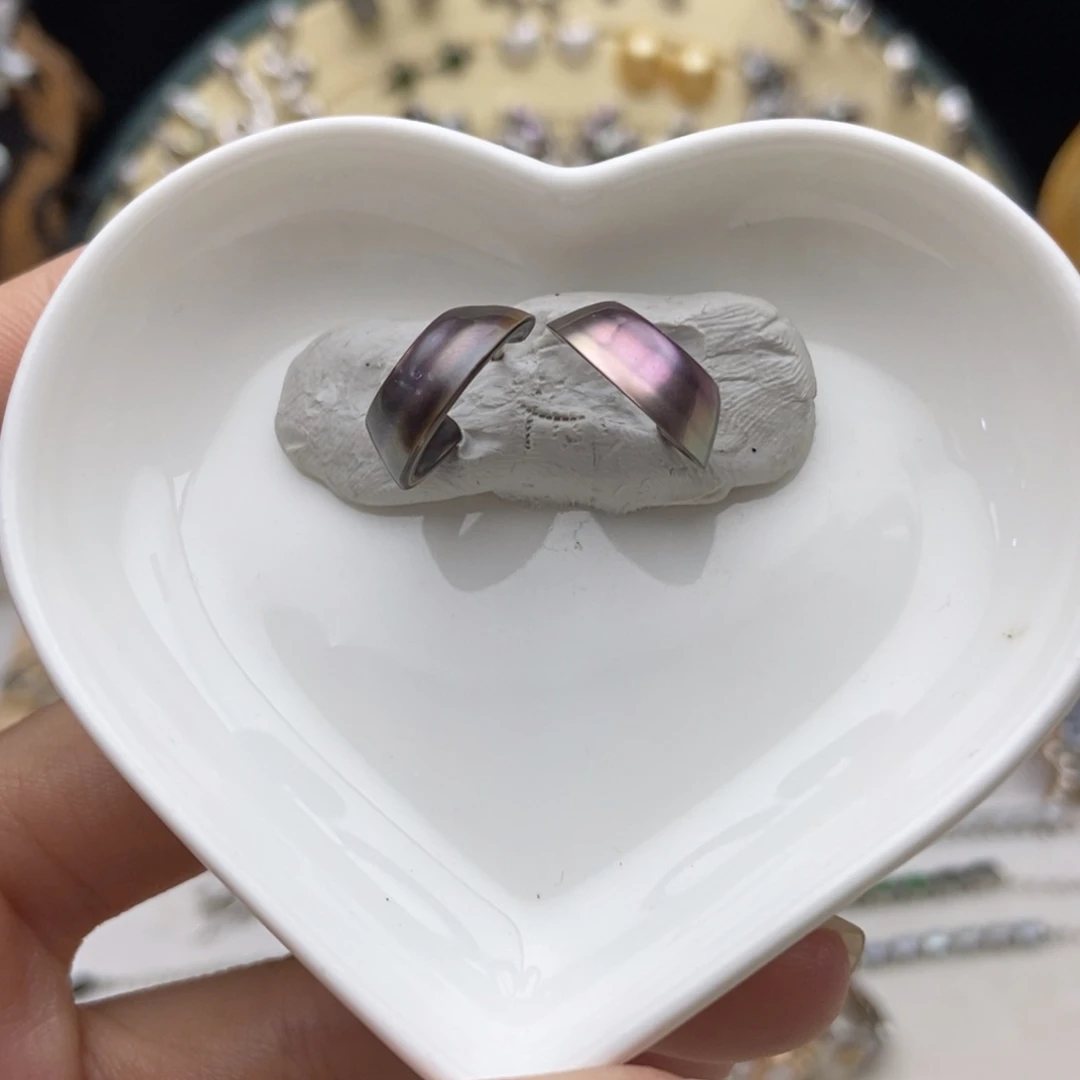 银S925镶嵌画框海水珍珠炫彩大溪地耳环