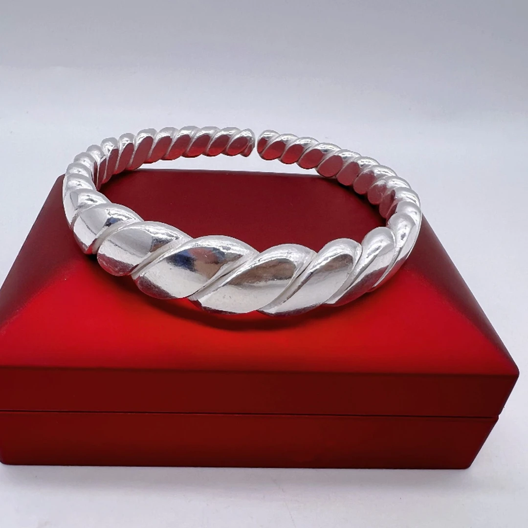 足银手镯 爱的交织手镯【金花银号】纯银足银999养身镯原创纯手工