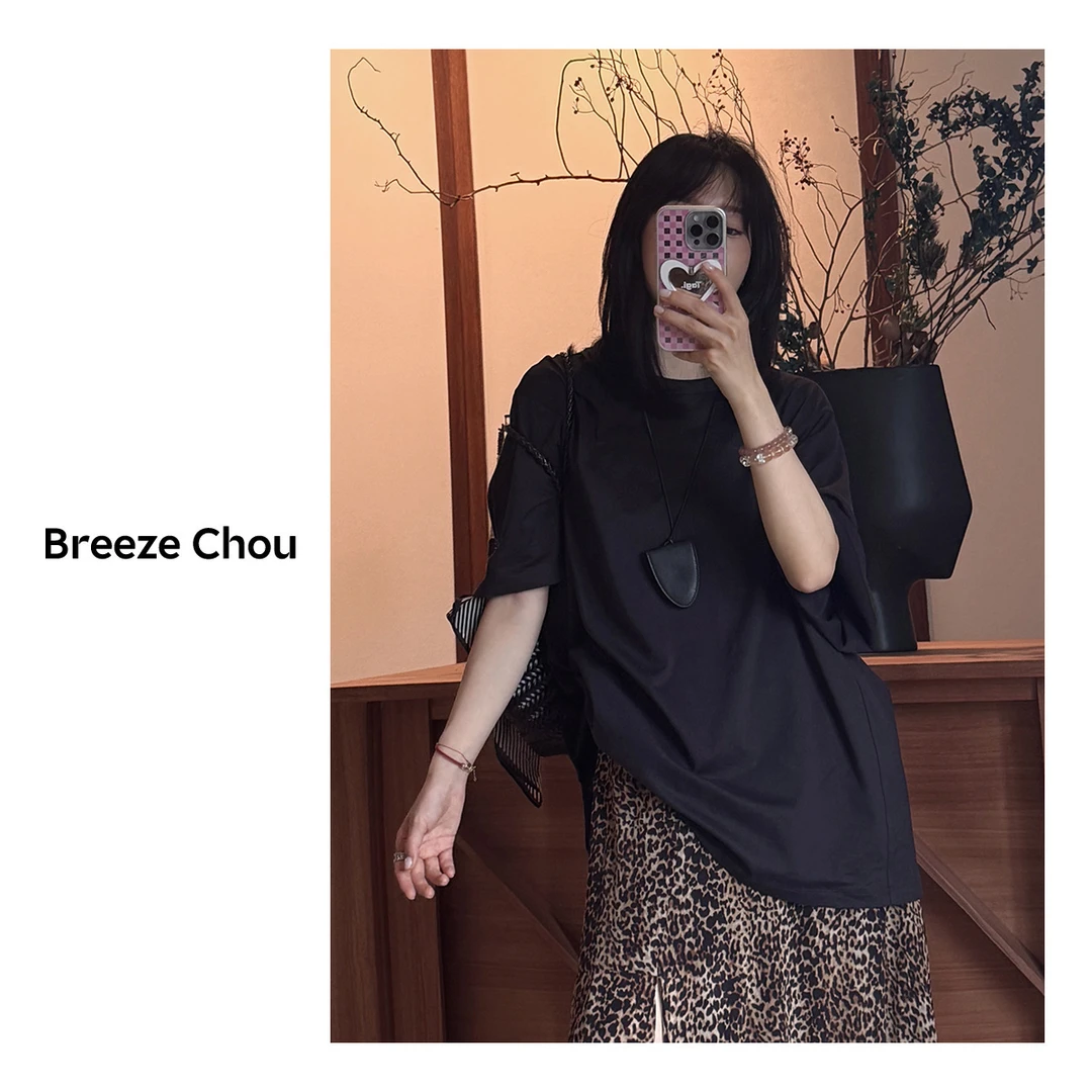Breeze Chou圆领短袖落肩袖宽松型水洗T恤复古宽松