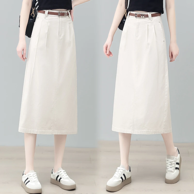 夏季高腰包臀裙显瘦A字半身裙设计感裹身白色裙子薄款气质一步裙