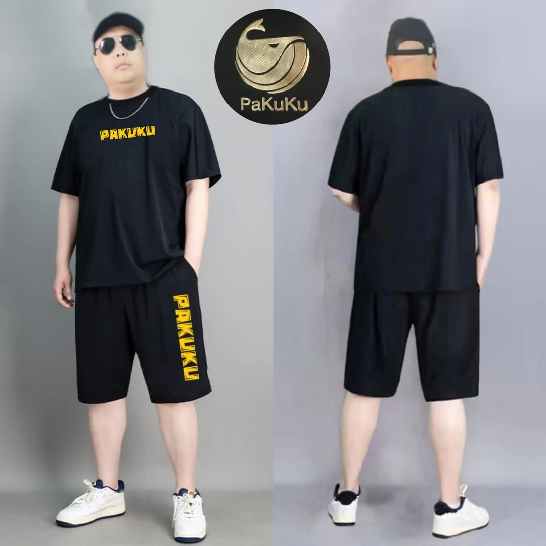 加肥加大码短袖肥佬冰丝速干恤t夏天套装男运动胖子休闲宽松短裤