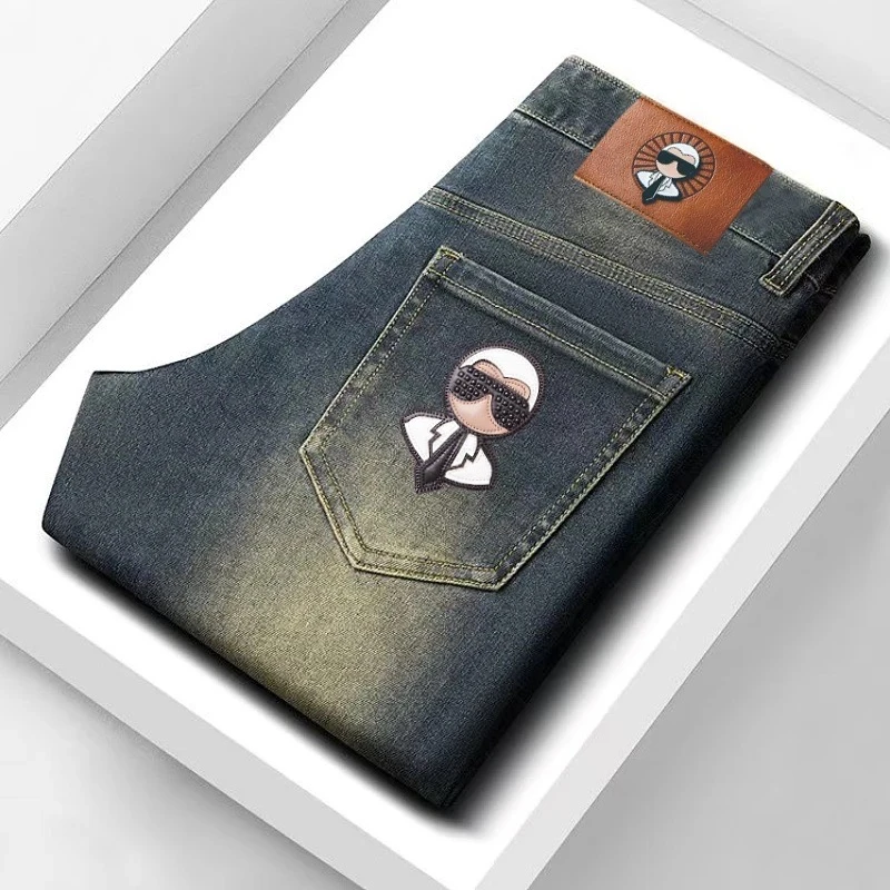 男立体剪裁水洗微弹力刺绣牛仔裤设计师秋冬百搭短裤轻奢弹力
