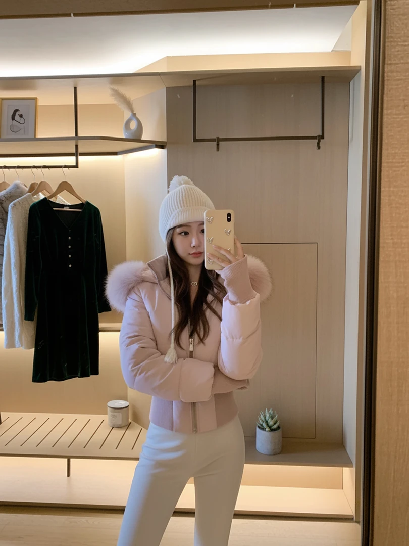 2025秋冬温柔风粉色毛领连帽棉服外套女秋季百搭减龄显瘦休闲上衣