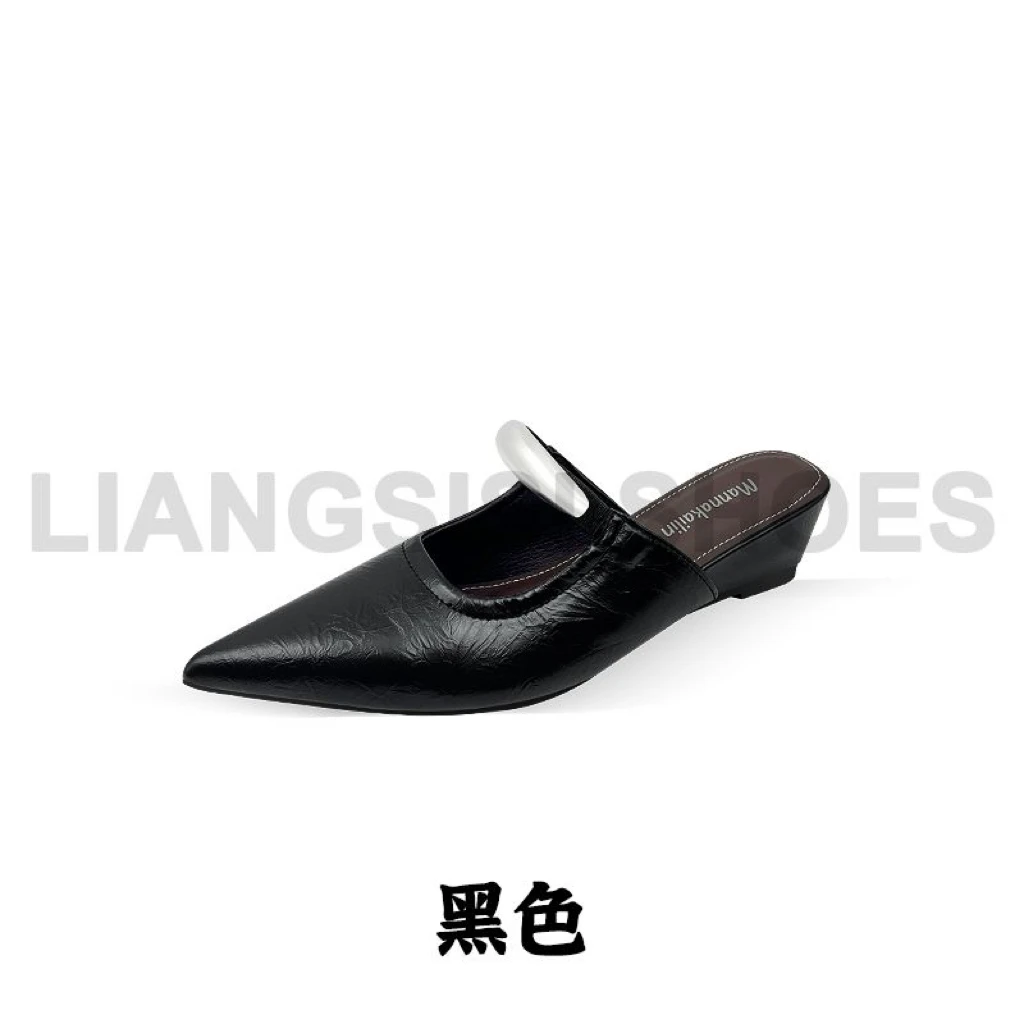 气质一字带新款时尚尖头坡跟穆勒鞋-2217