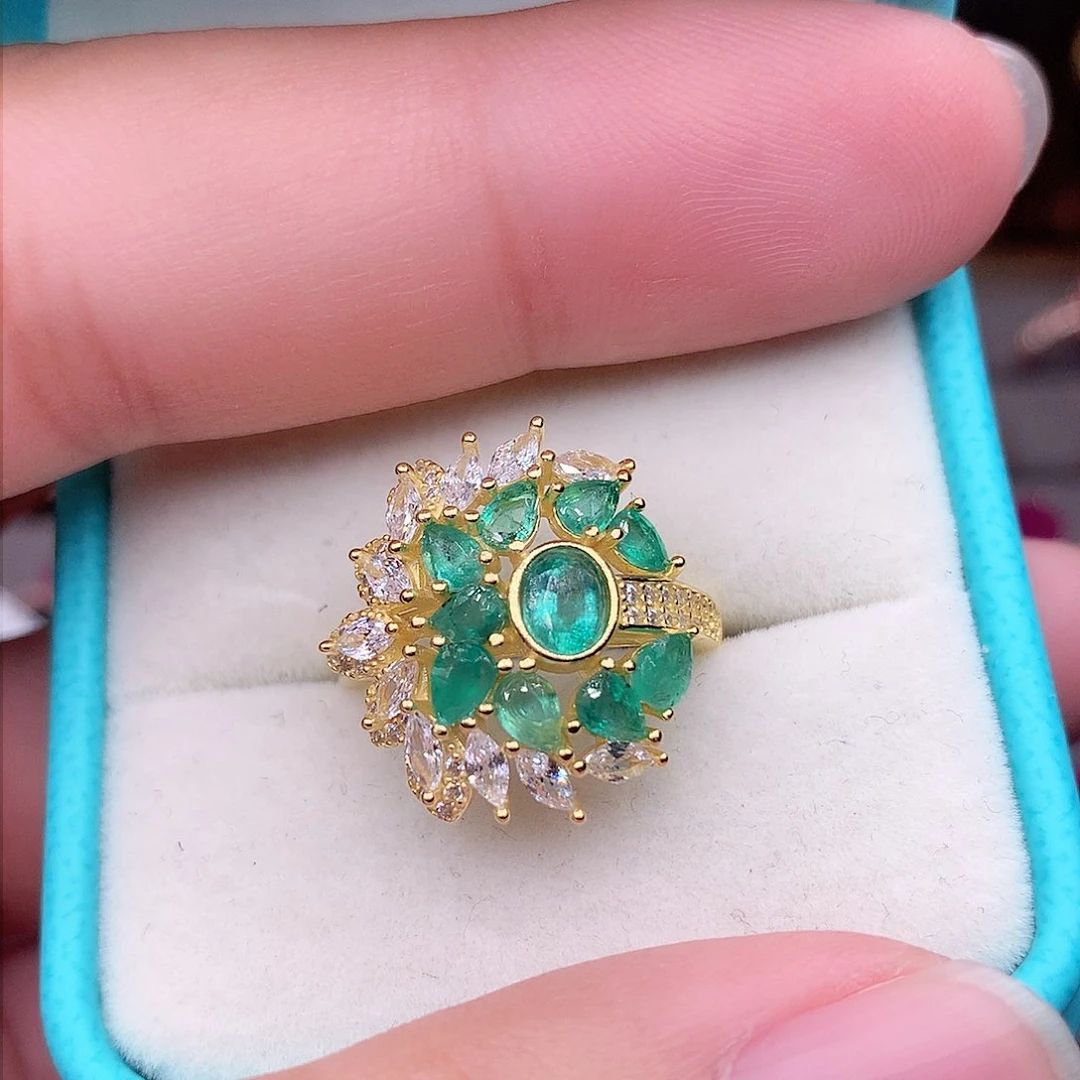 祖母绿戒指银S925镶嵌