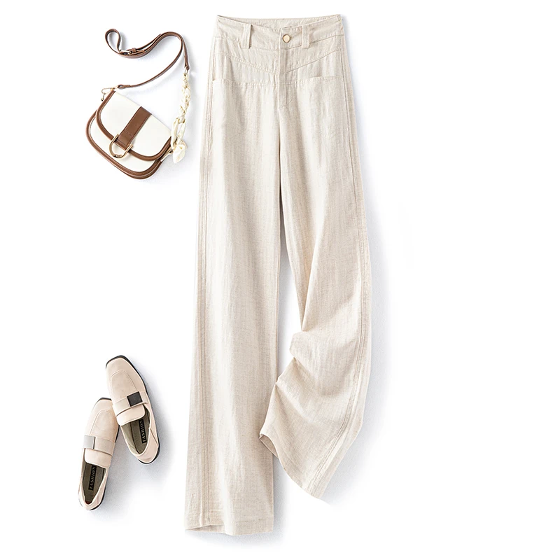 【麻本色】高端天丝亚麻阔腿裤夏季薄款休闲女裤子2025新款直筒裤女